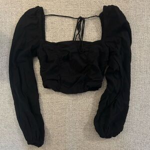 Urban Outfitters Black Puff-Sleeve Cropped Blouse